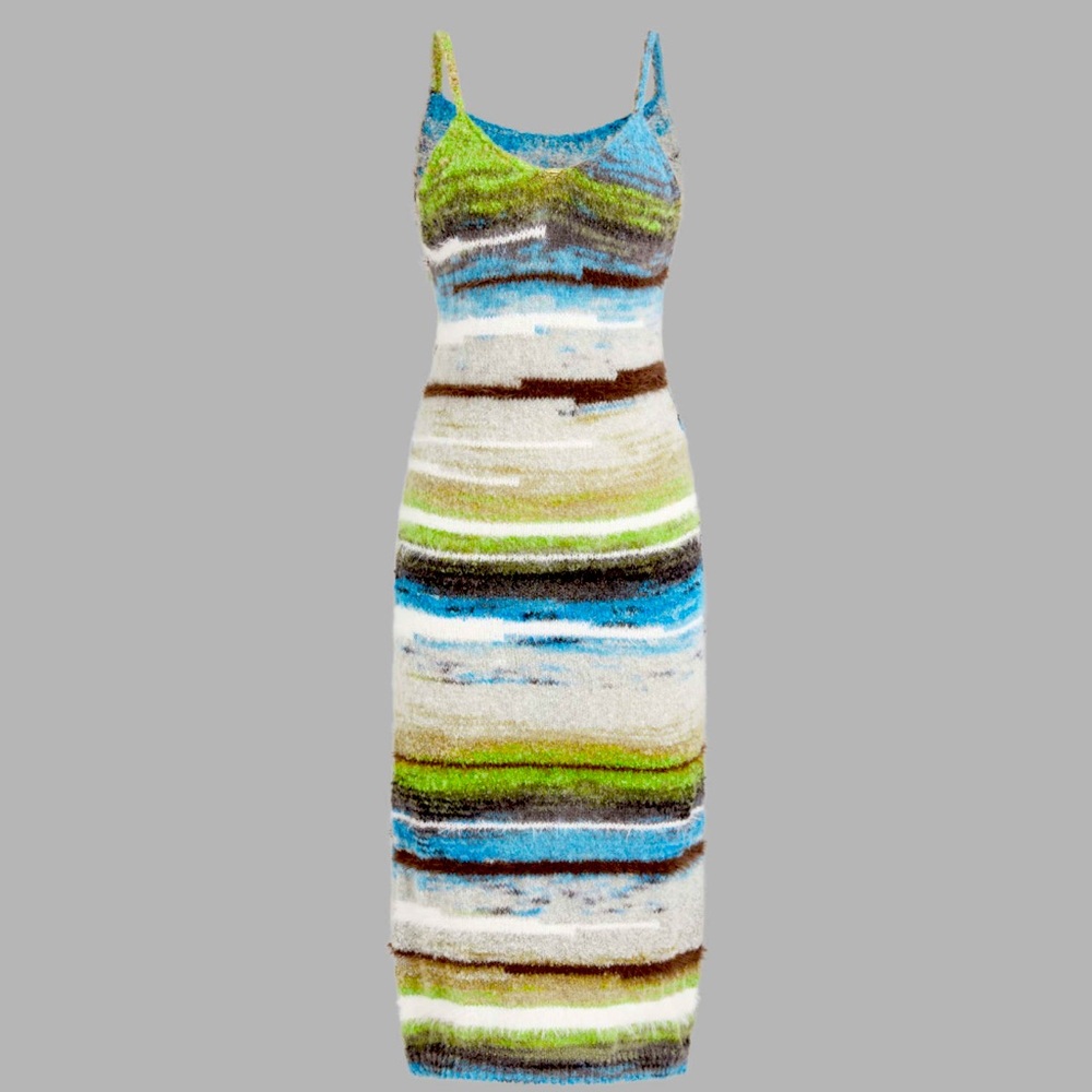 NWT CIDER FUZZY KNITTED STRIPE BACKLESS MIDI DRESS SIZE MEDIUM